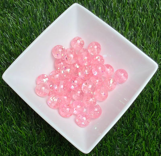 Rose Quartz Fizz – 16mm Glow-in-the-Dark Glitter Acrylic Beads – 10 Pack