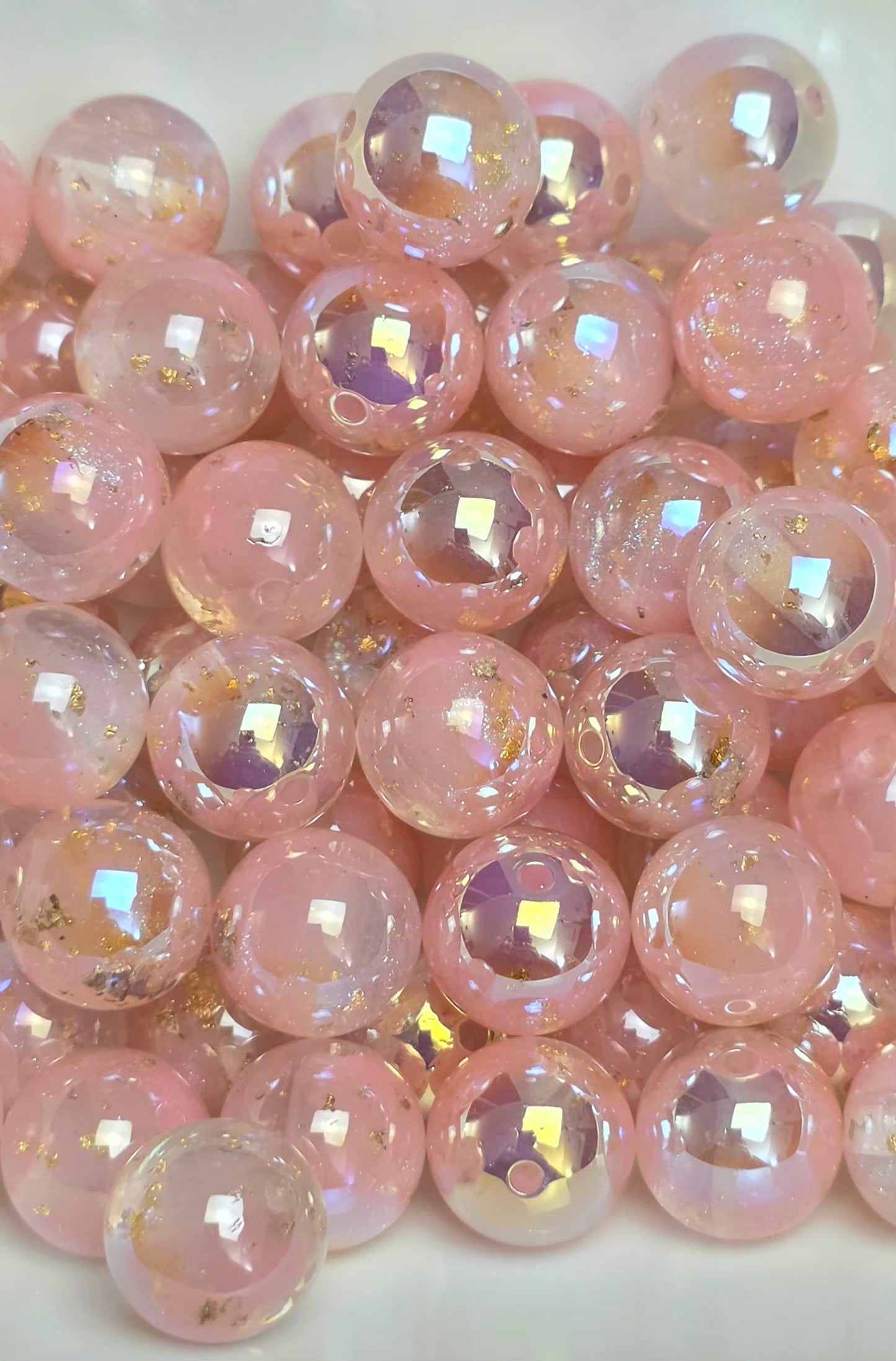 Blush Pink Gold Foil Iridescent Acrylic Beads – 16mm – 10 Pack