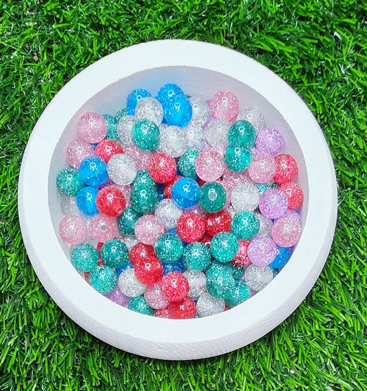 12mm acrylic beads, glitter beads, Randomly mixed, 8pcs pack