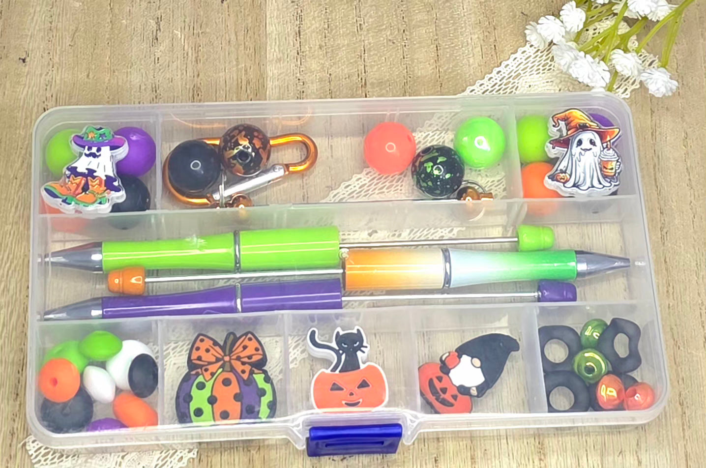 Halloween Themed Beadable Pen & Keychain DIY Kit with Reusable Storage Box