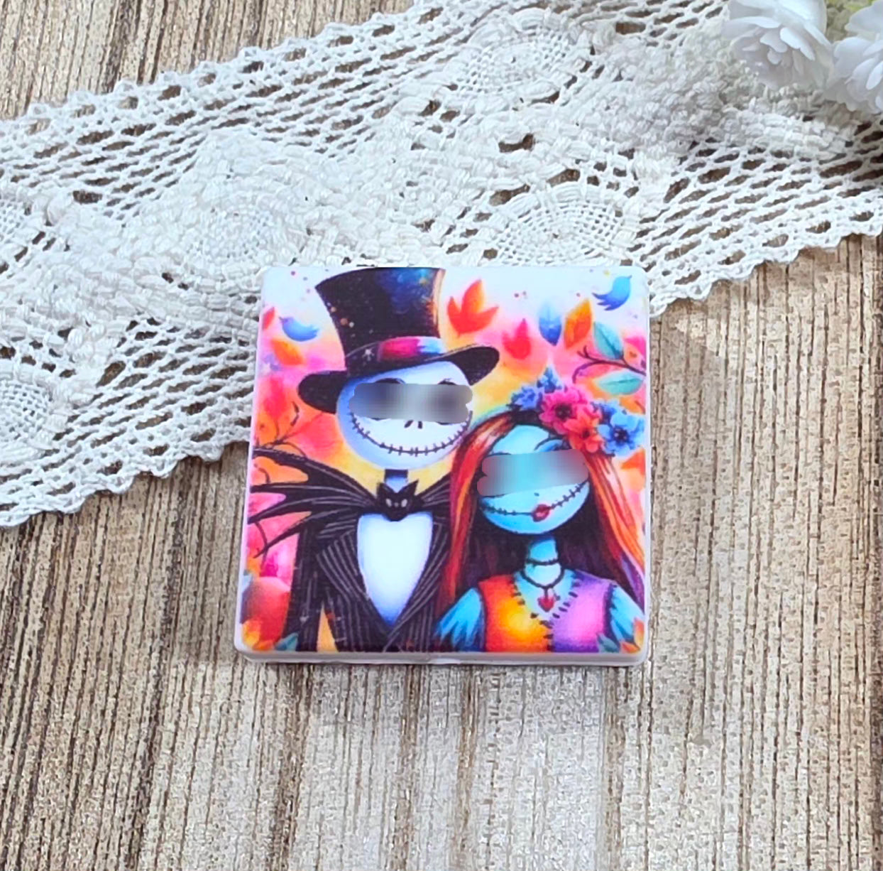 Halloween Skeleton Couple Silicone Focal Bead