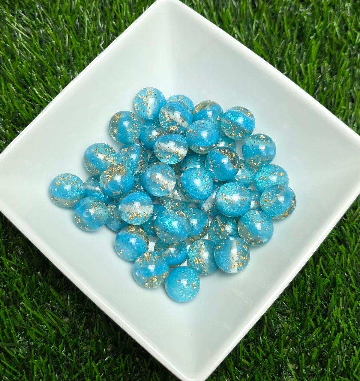 Blue Glitter & Gold Foil Acrylic Beads – 16mm – 5 Pack