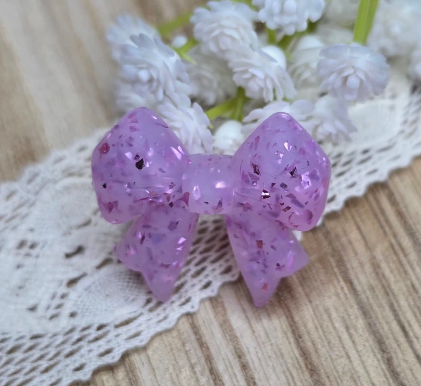 3D Glitter Bow Silicone Focal Bead