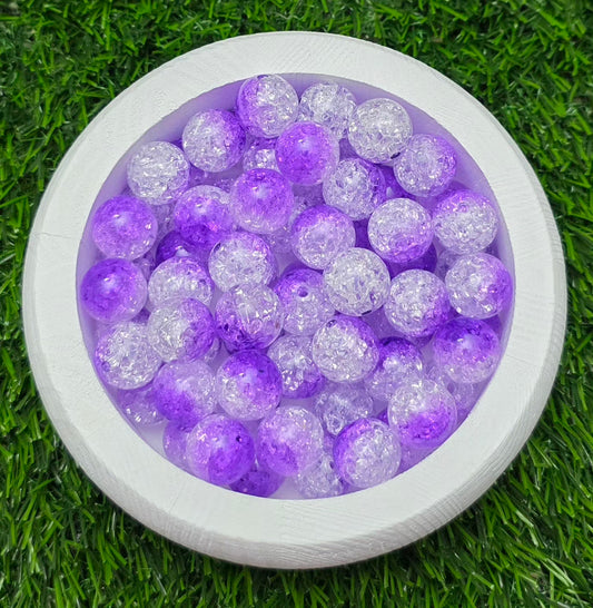 16MM Purple Clear Two-Tone Crackle Acrylic Beads – 6 Piece Pack