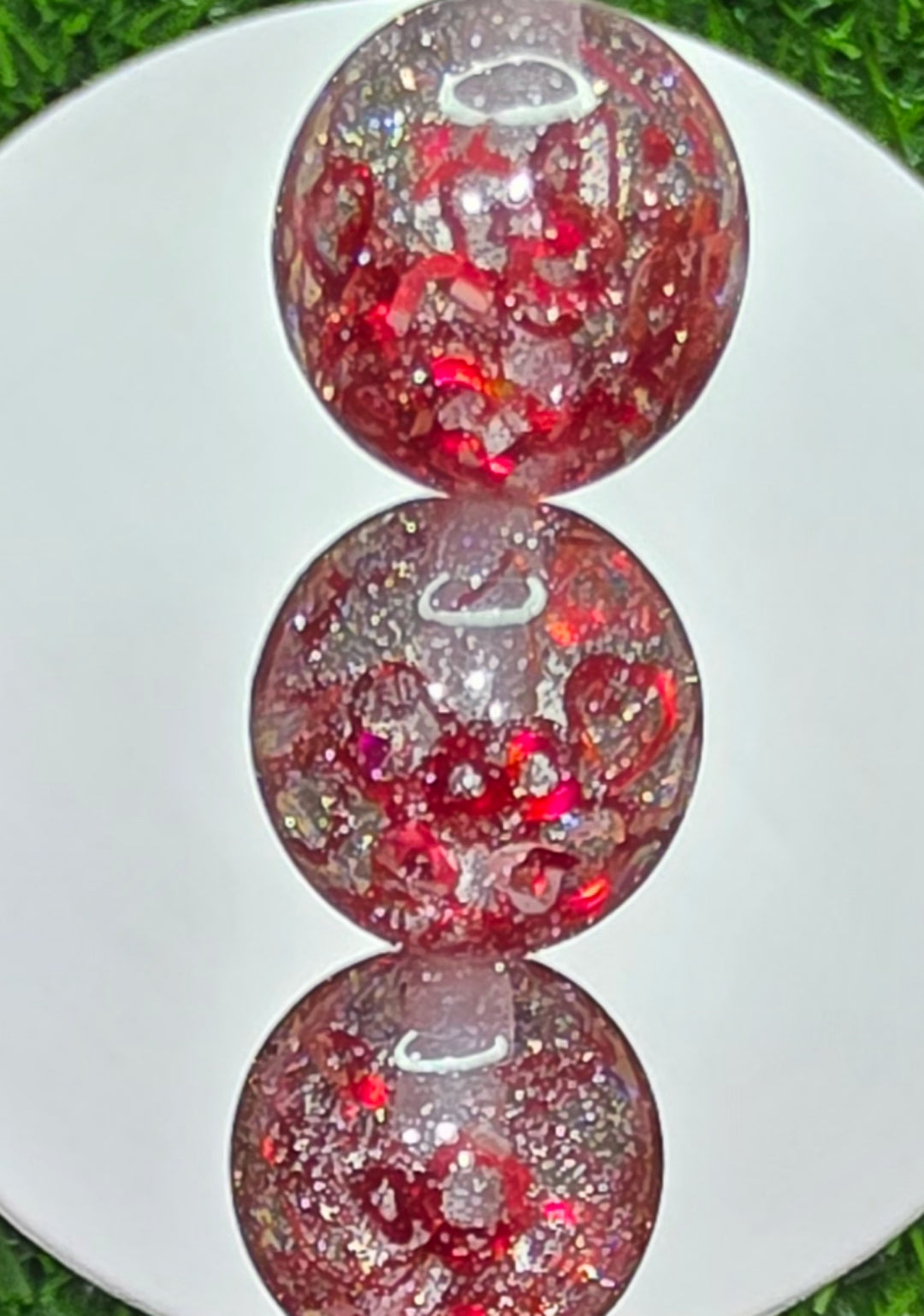 Glitter beads with heart sequins, 16mm acrylic beads