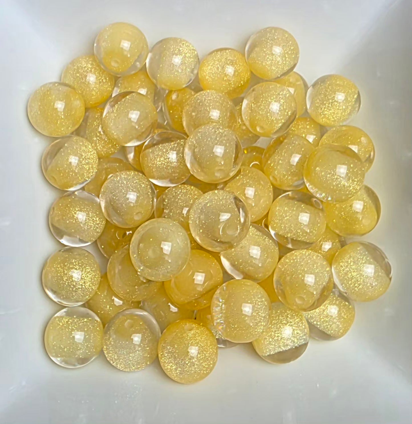Yellow Glitter Shimmer Acrylic Beads – 16mm – 10 Pack