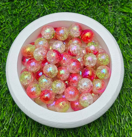 16MM Red Green Iridescent Crackle Acrylic Beads – 5 Piece Pack