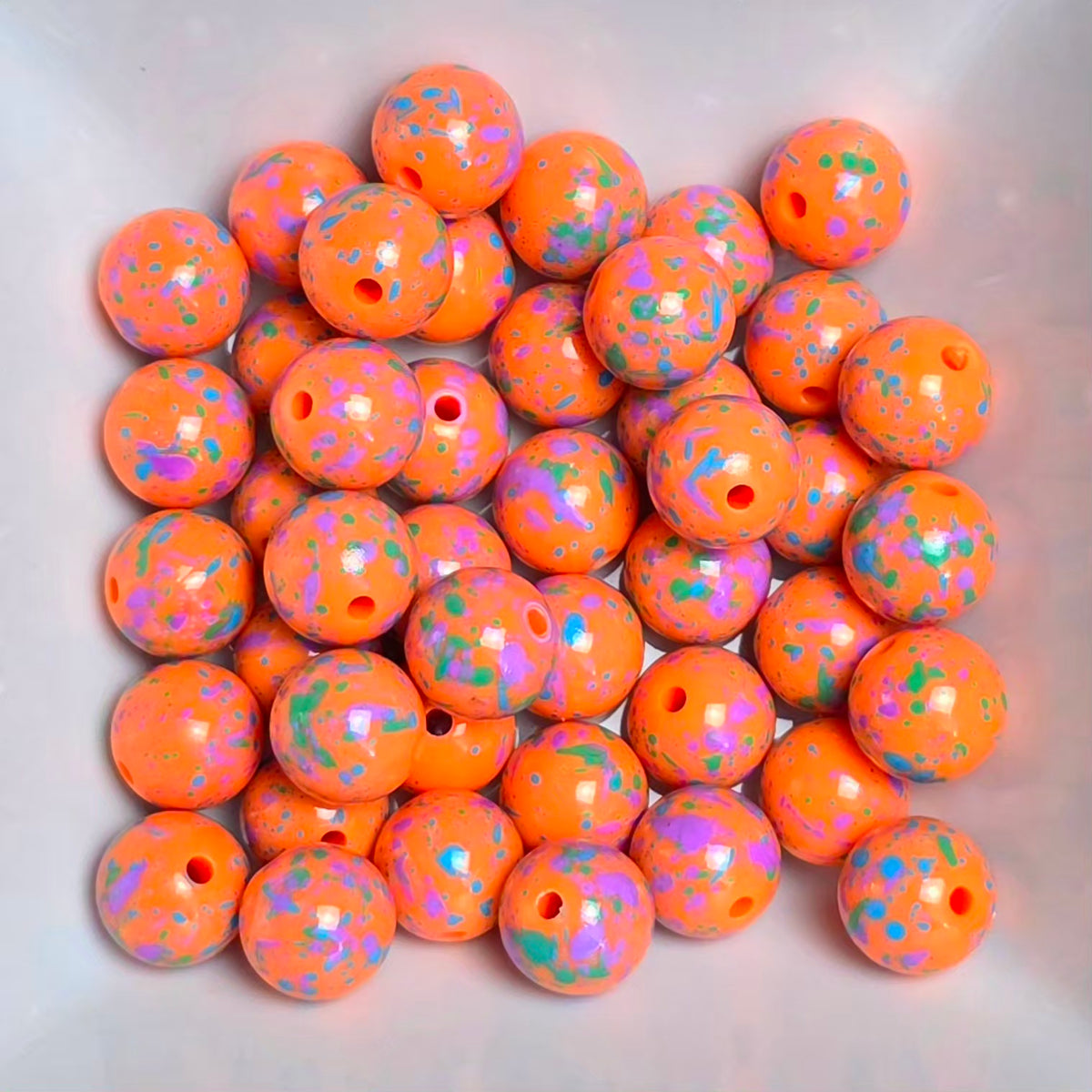 Orange Multicolor Splatter Acrylic Beads – 16mm - 5 Pack
