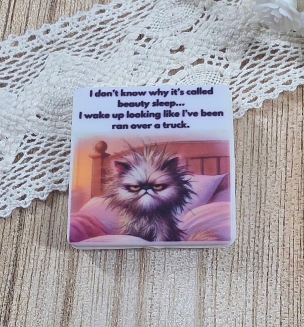 Funny Grumpy Cat Silicone Focal Bead – Beauty Sleep Quote