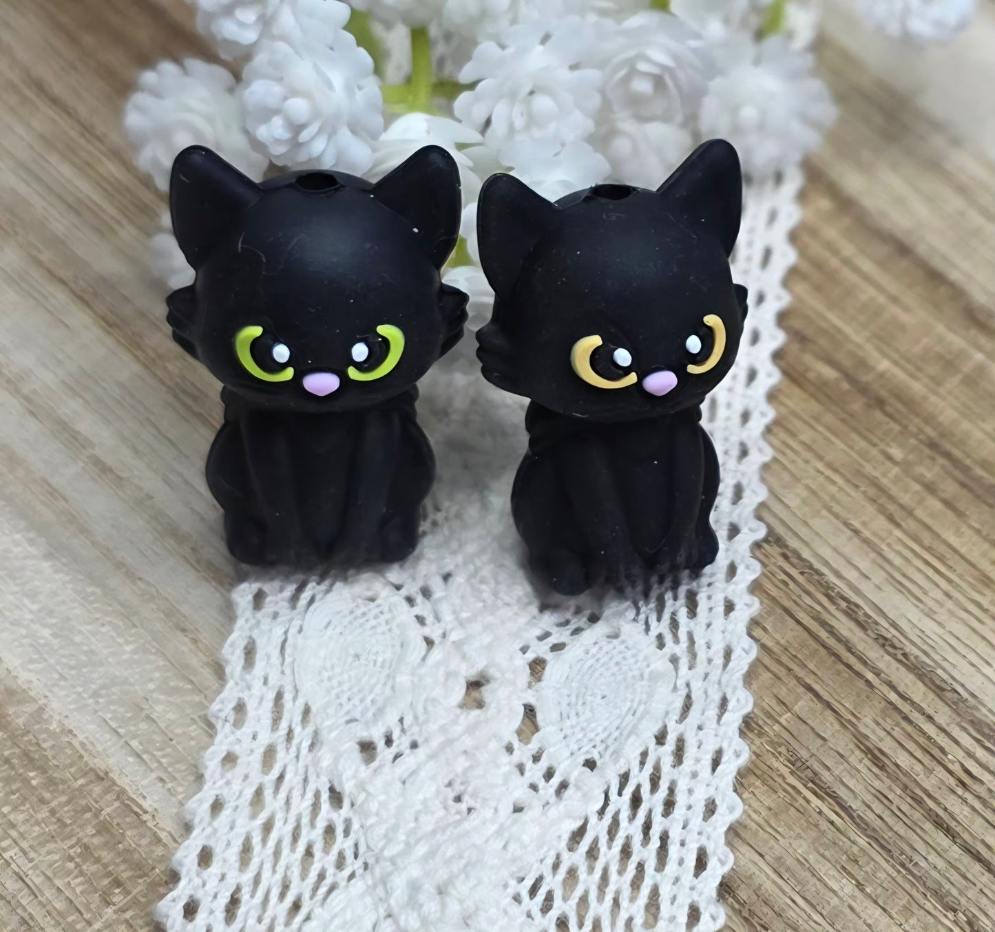3D Black Kitten Silicone Focal Bead