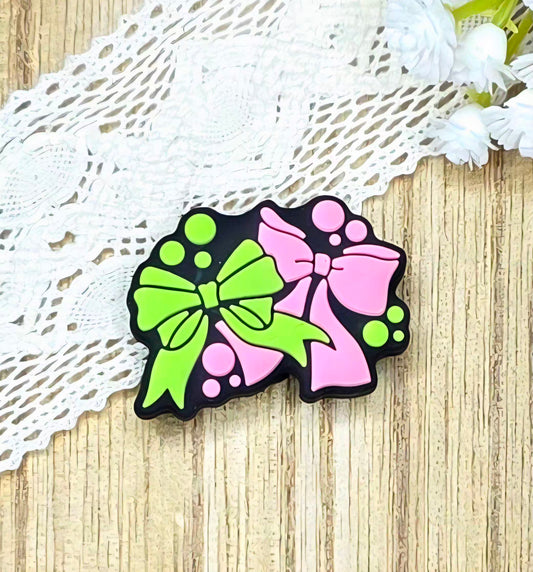 Pink & Green Friendship Bow Silicone Focal Bead