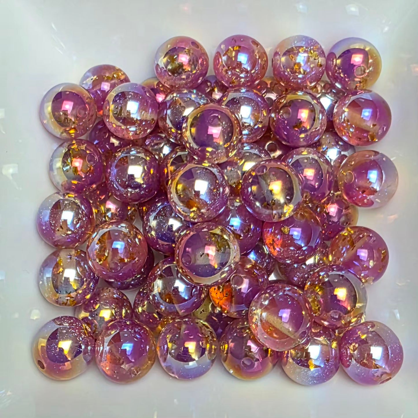 Purple Iridescent Gold Foil Acrylic Beads – 16mm – 10 Pack