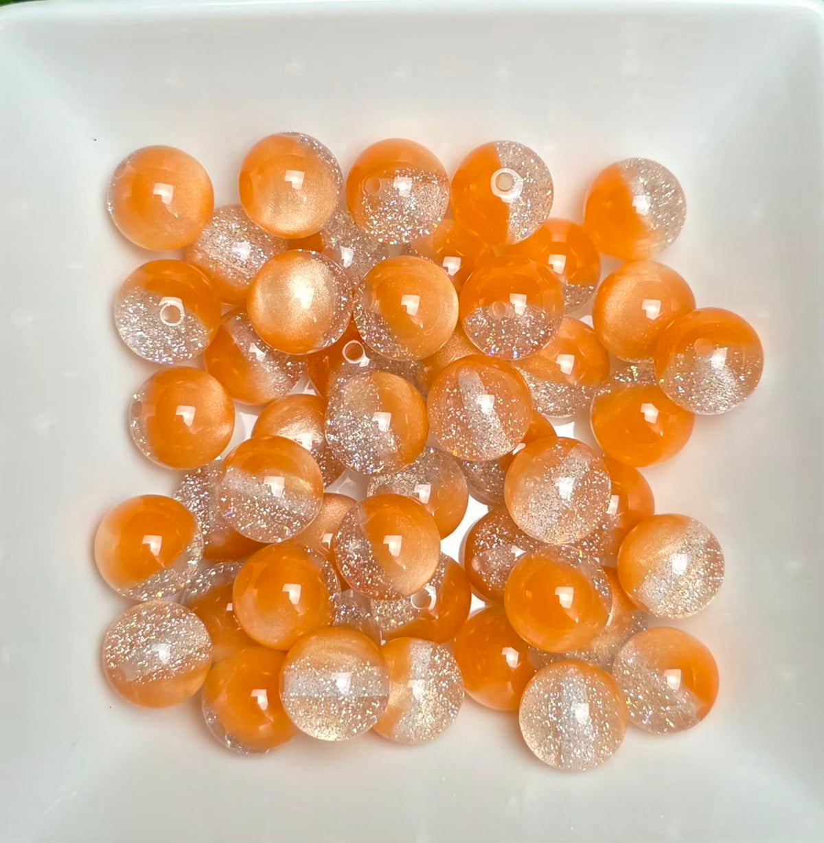 Orange & Silver Glitter Cat Eye Acrylic Beads – 16mm – 5 Pack