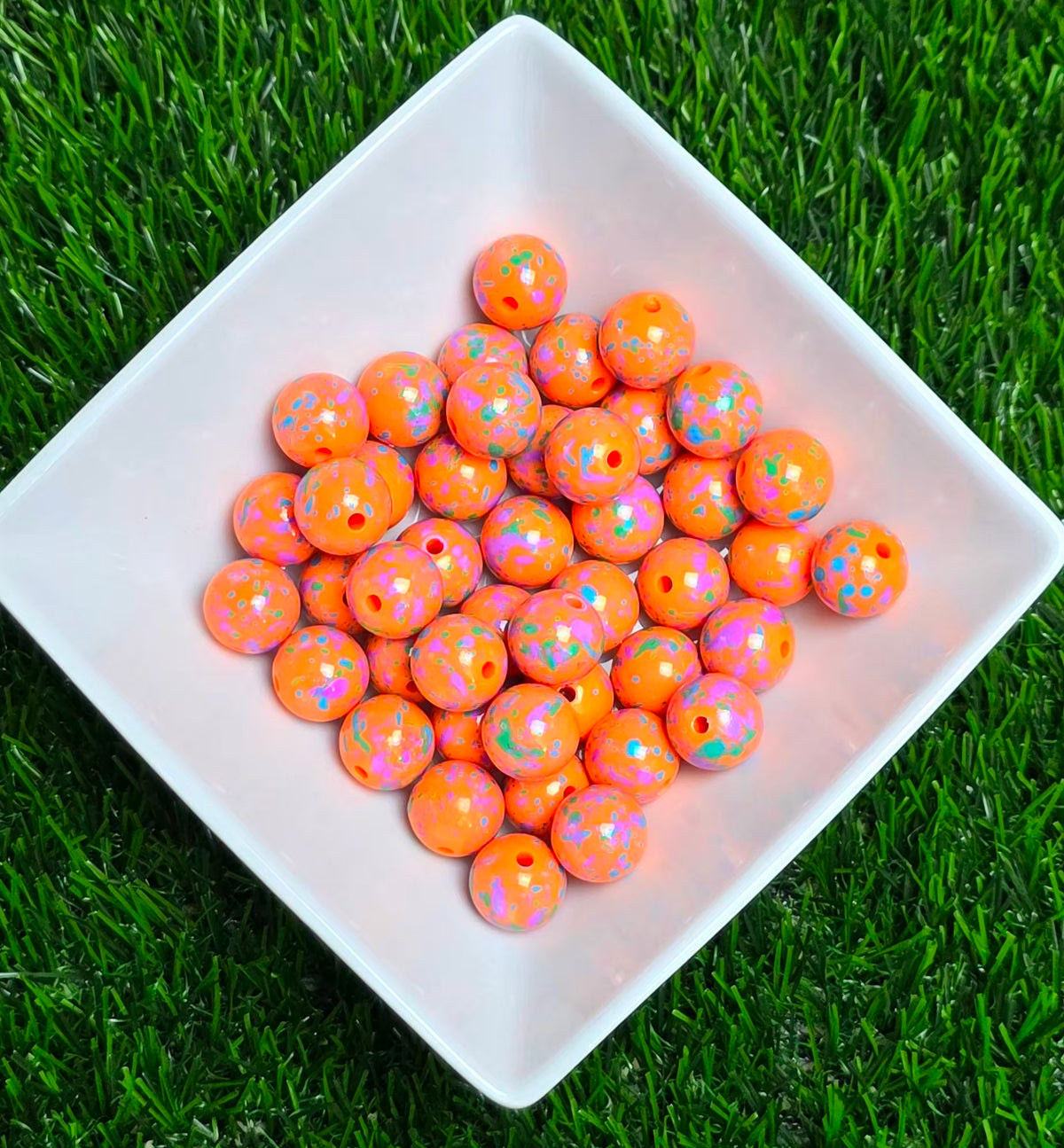 Orange Multicolor Splatter Acrylic Beads – 16mm - 5 Pack