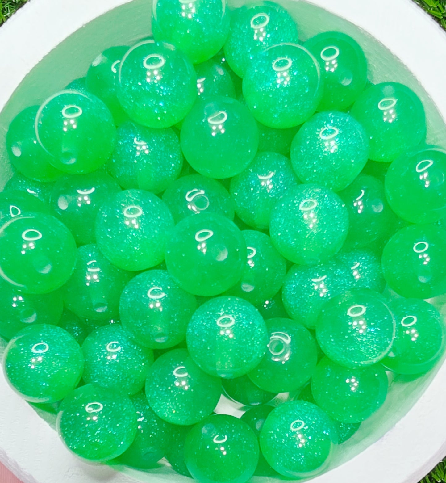 Green 16mm glow in the dark glitter beads