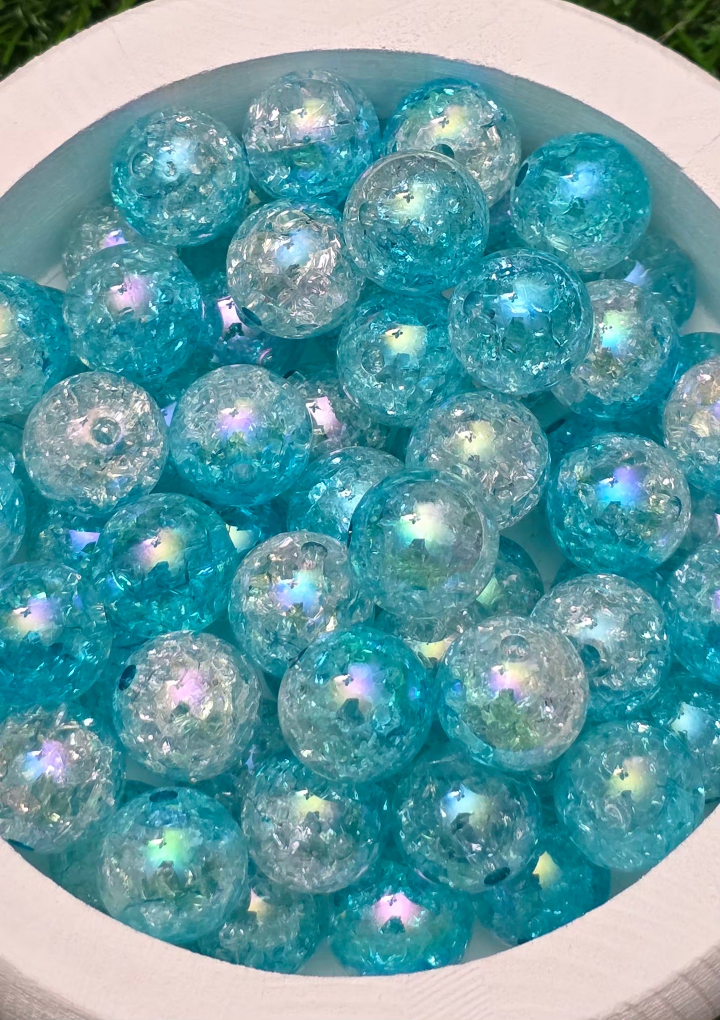 16MM Aqua & Clear 2-Tone Iridescent Acrylic Beads – 5 Piece Pack