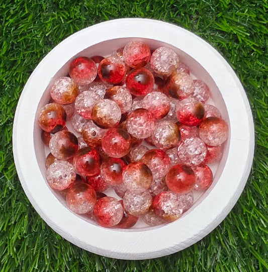 16MM Red & Champagne Crackle Acrylic Beads – 5 Piece Pack