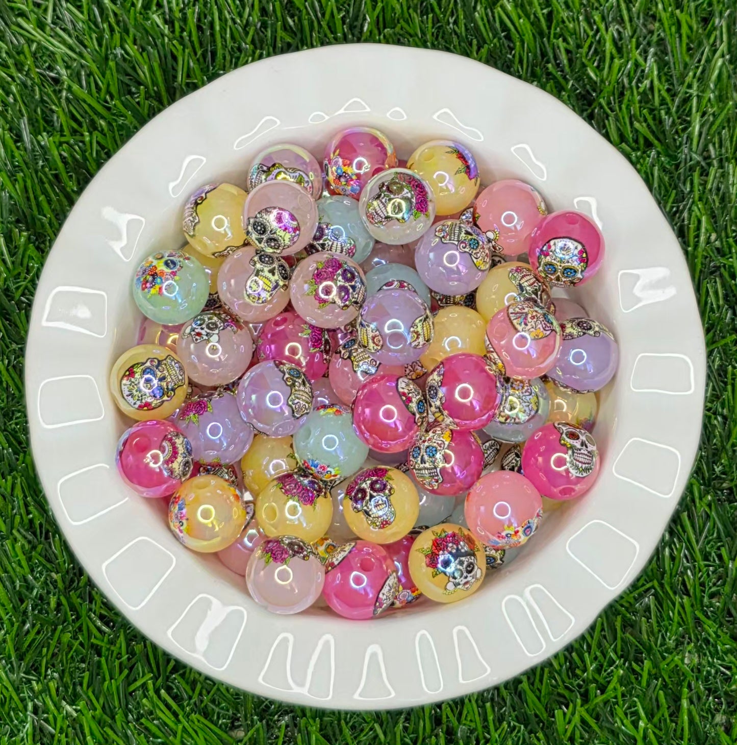 Pastel Sugar Skull Acrylic Beads – 5 Pack