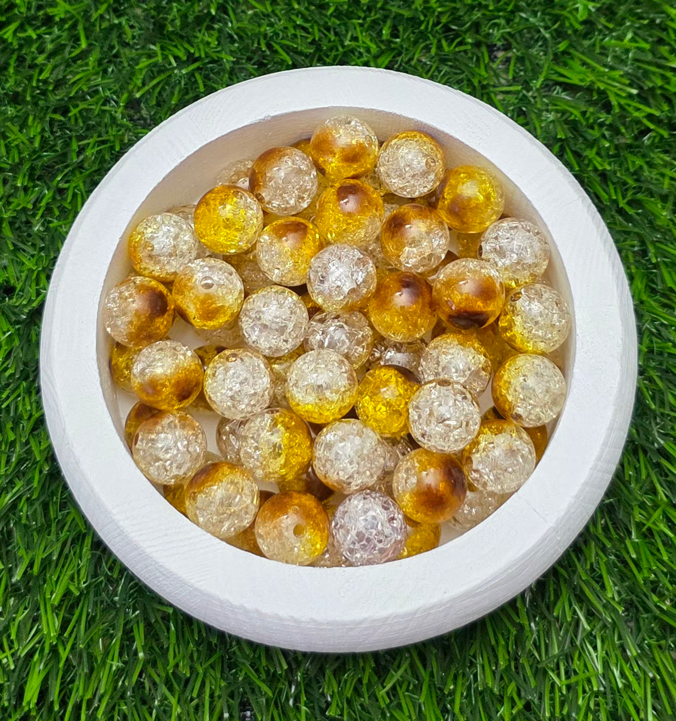 16MM Gold & Clear Crackle Acrylic Beads – 5 Piece Pack
