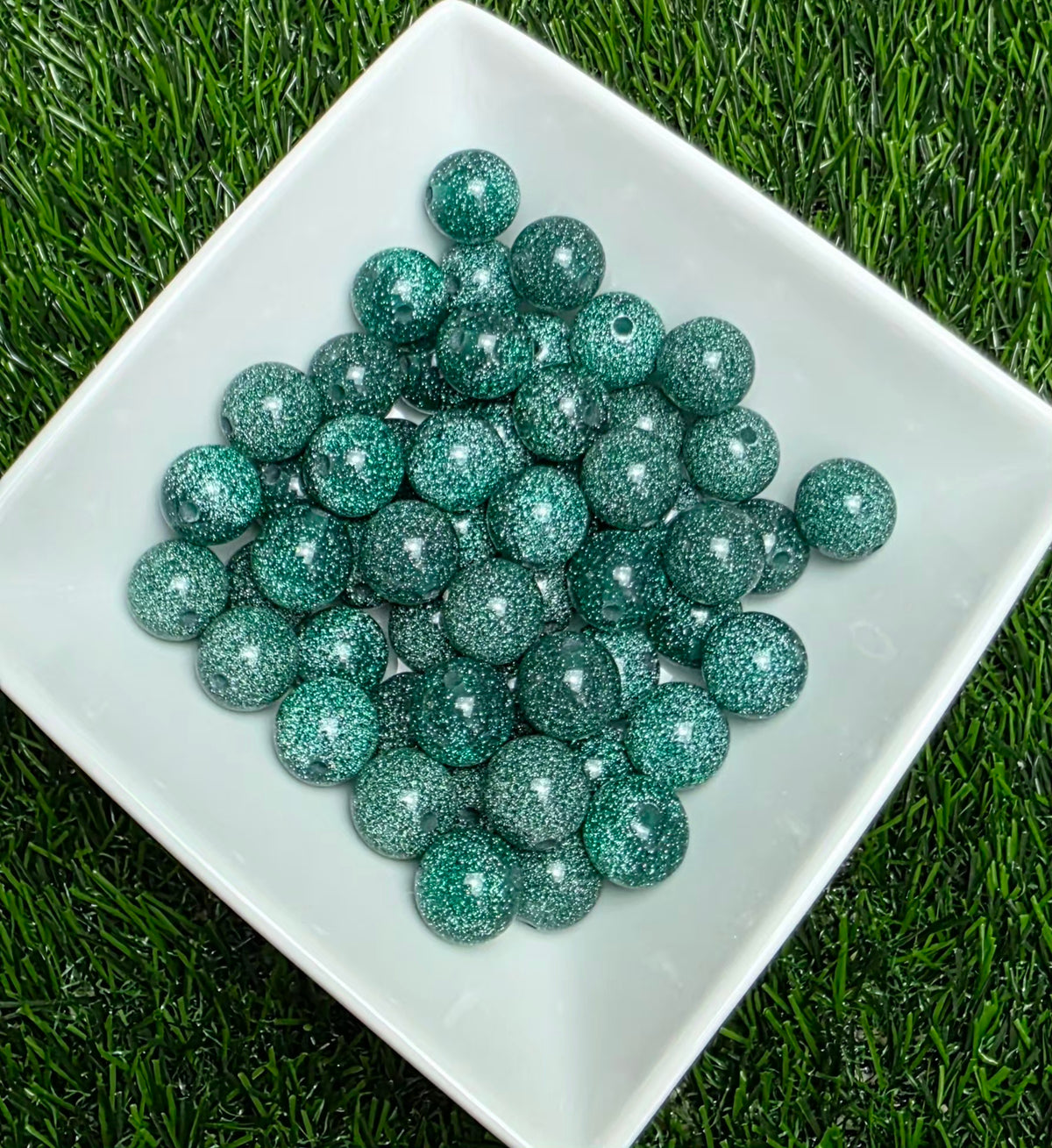 Teal Glitter Acrylic Beads – 16mm – 5 Pack