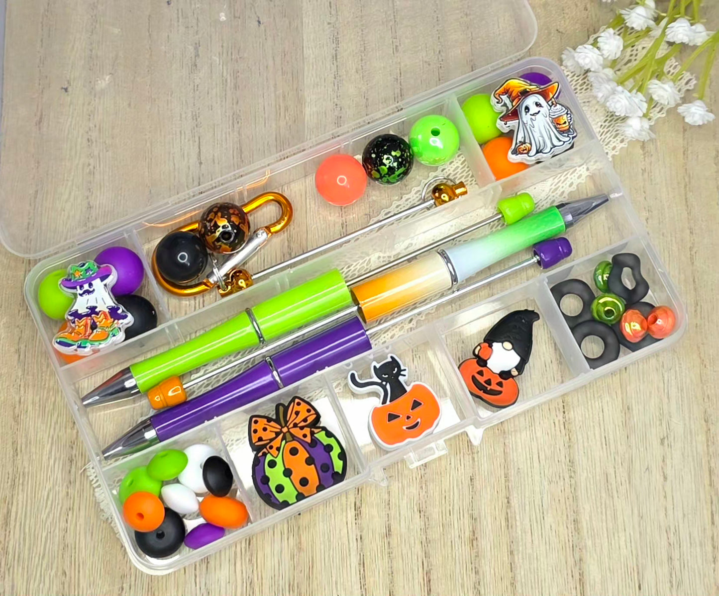 Halloween Themed Beadable Pen & Keychain DIY Kit with Reusable Storage Box