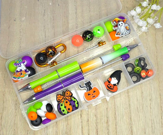 Halloween Themed Beadable Pen & Keychain DIY Kit with Reusable Storage Box