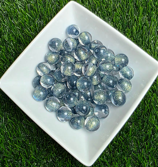 Dusty Blue Glitter Shimmer Acrylic Beads – 16mm – 10 Pack