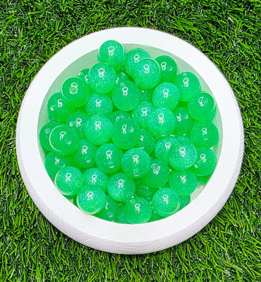 Green 16mm glow in the dark glitter beads