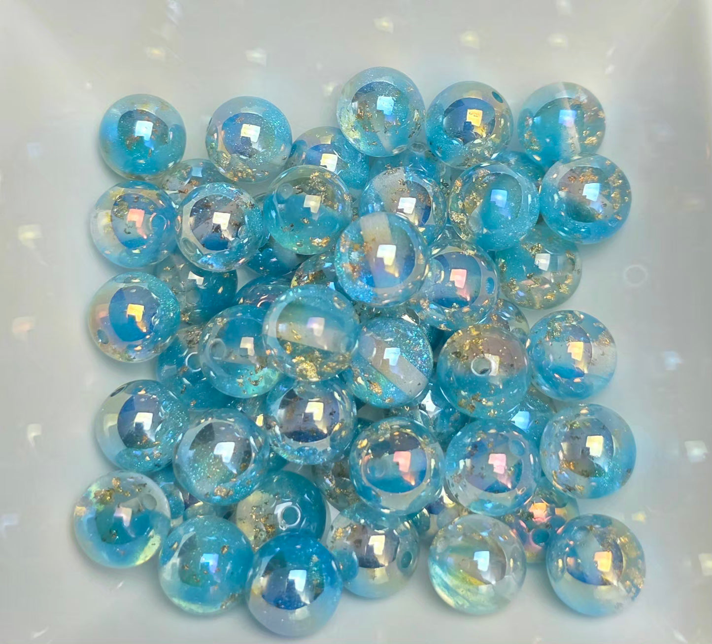 Aqua Iridescent Gold Foil Acrylic Beads – 16mm – 10 Pack