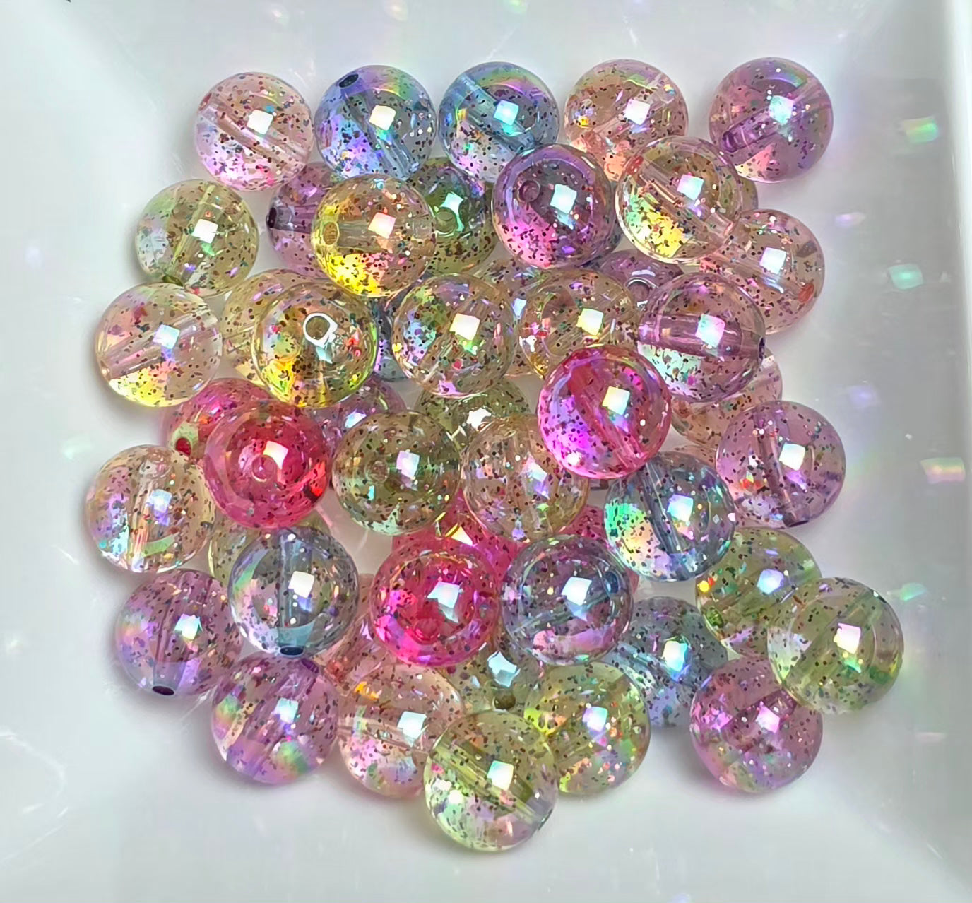 Multicolor Glittered Acrylic Beads – 16mm – 10 Pack