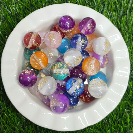 20mm Starry Sky Gold Flake Acrylic Beads – 4 Pack