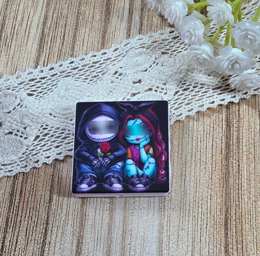 Halloween Skeleton & Rag Doll Silicone Focal Bead – Spooky Cute Couple Design