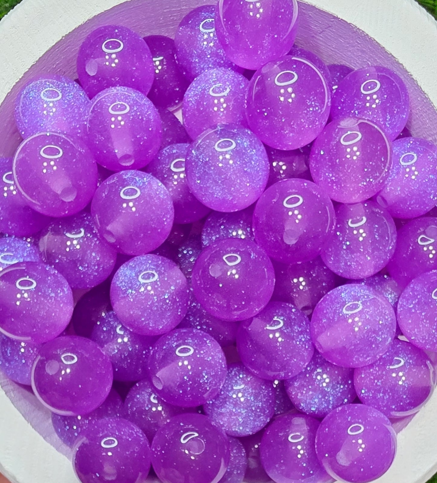 Purple 16mm glow in the dark glitter acrylic beads