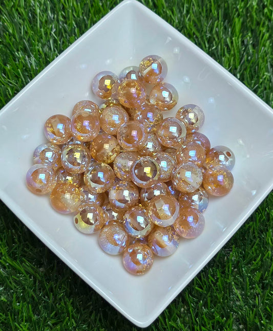 Champagne Gold Foil Iridescent Acrylic Beads – 16mm – 10 Pack