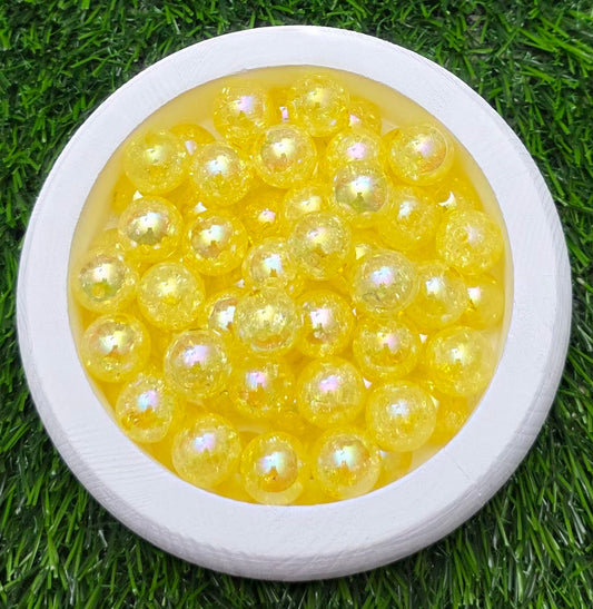 16MM Yellow Iridescent Crackle Acrylic Beads – 6 Piece Pack