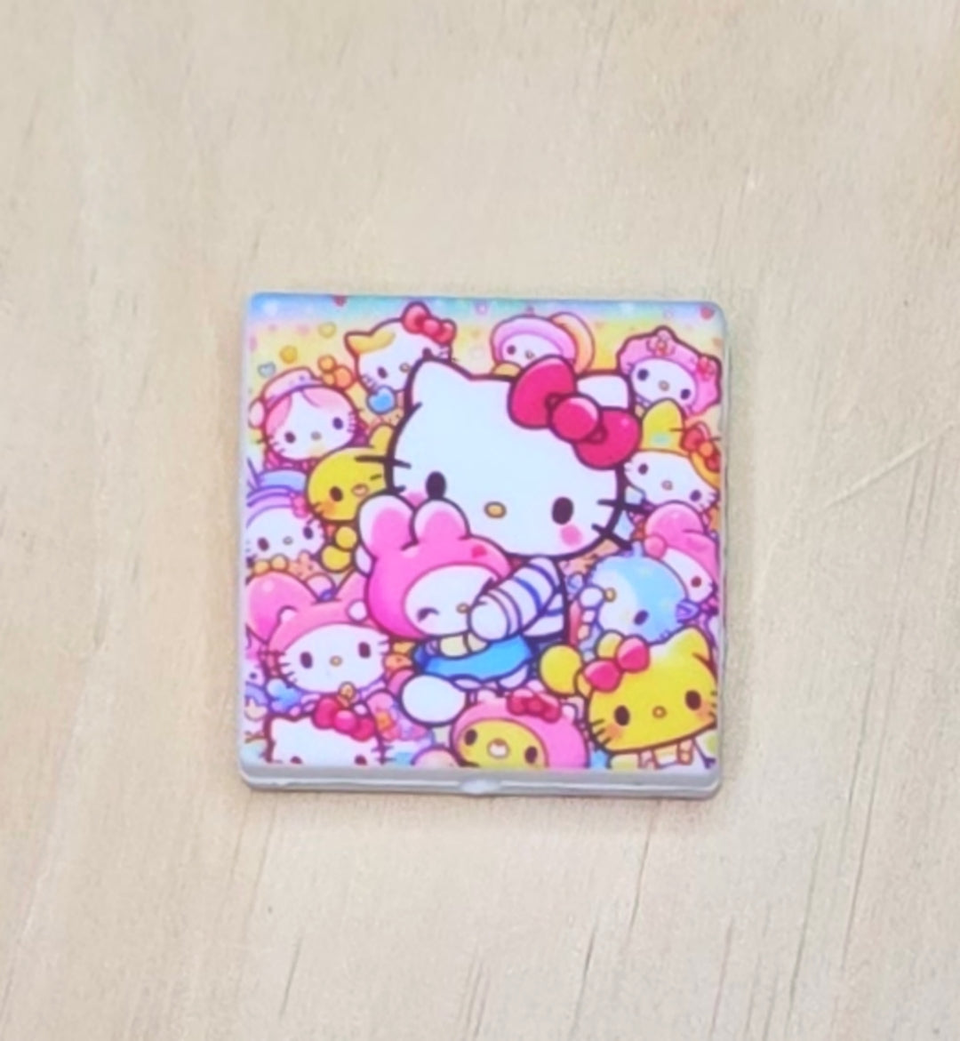 Kitty girl and friends printed silicone focal bead A212A