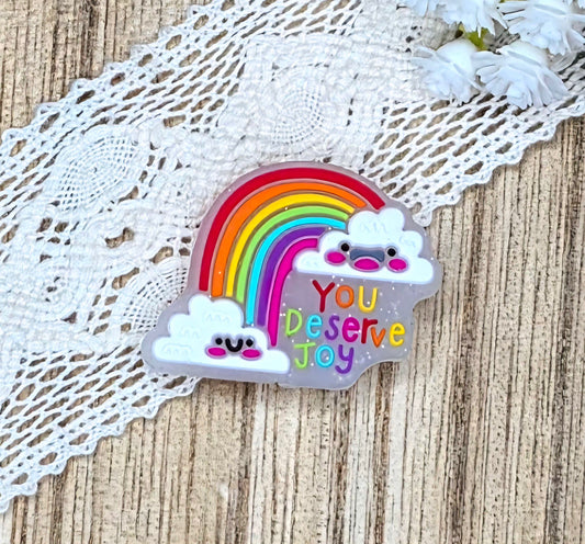 You Deserve Joy Rainbow Silicone Focal Bead | Inspirational Mental Health Bead | Cute Kawaii DIY Craft Supply