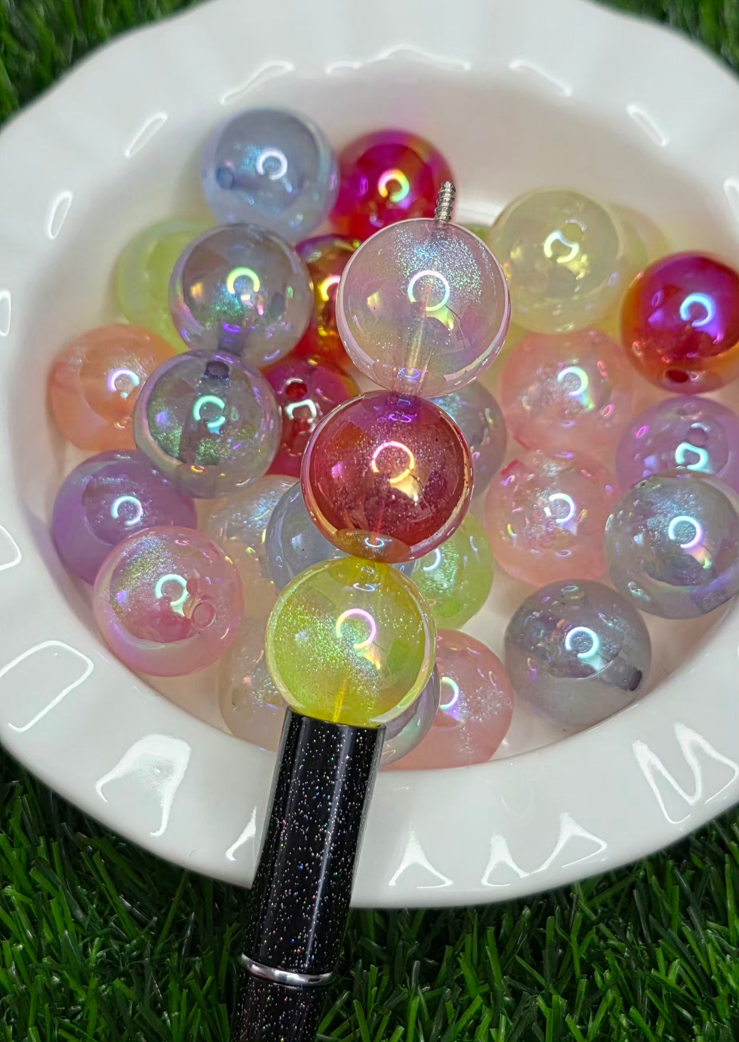 20mm Jelly Glitter Acrylic Beads – Pastel Iridescent Luminous Mix – 4 Pack