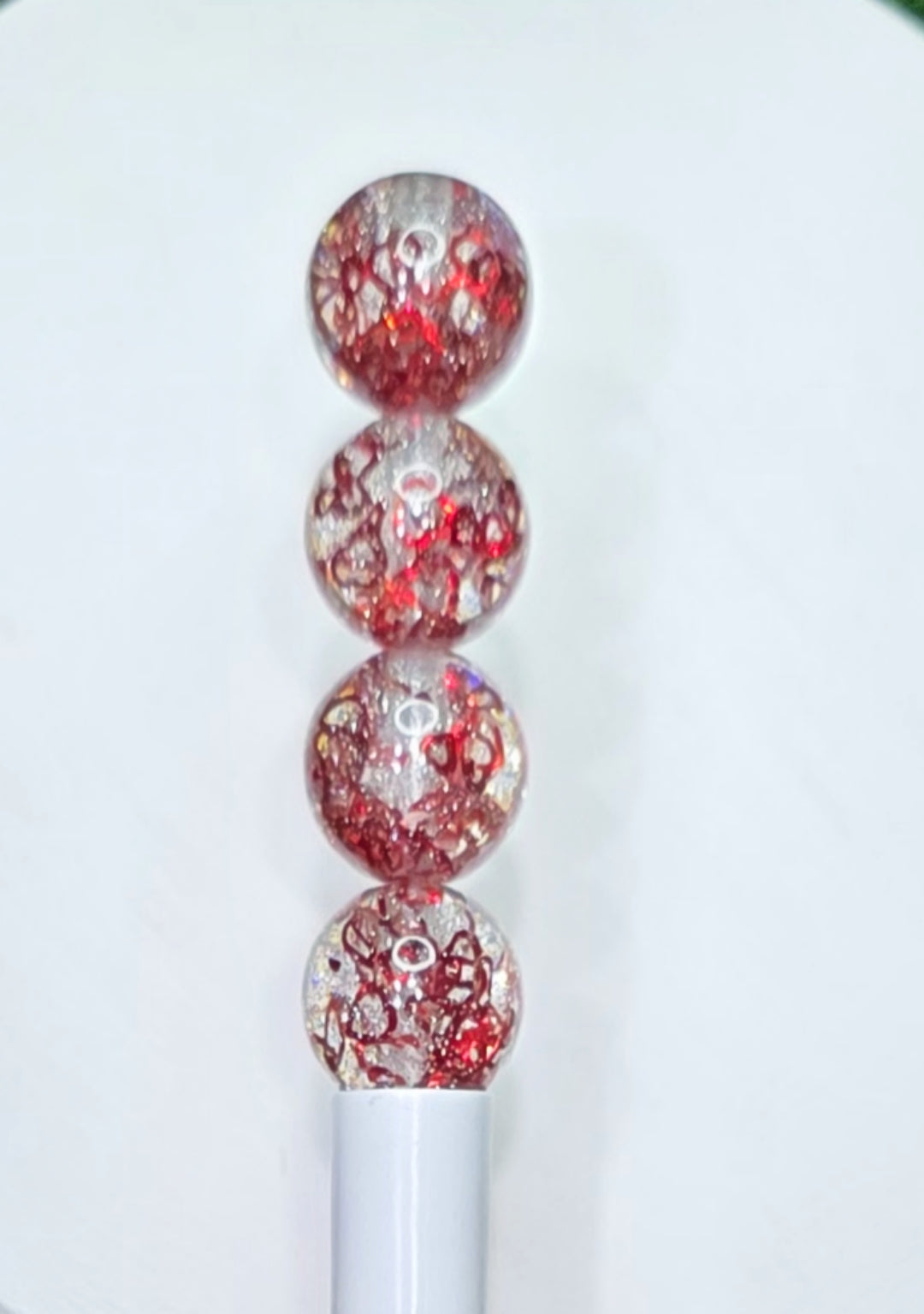 Glitter beads with heart sequins, 16mm acrylic beads