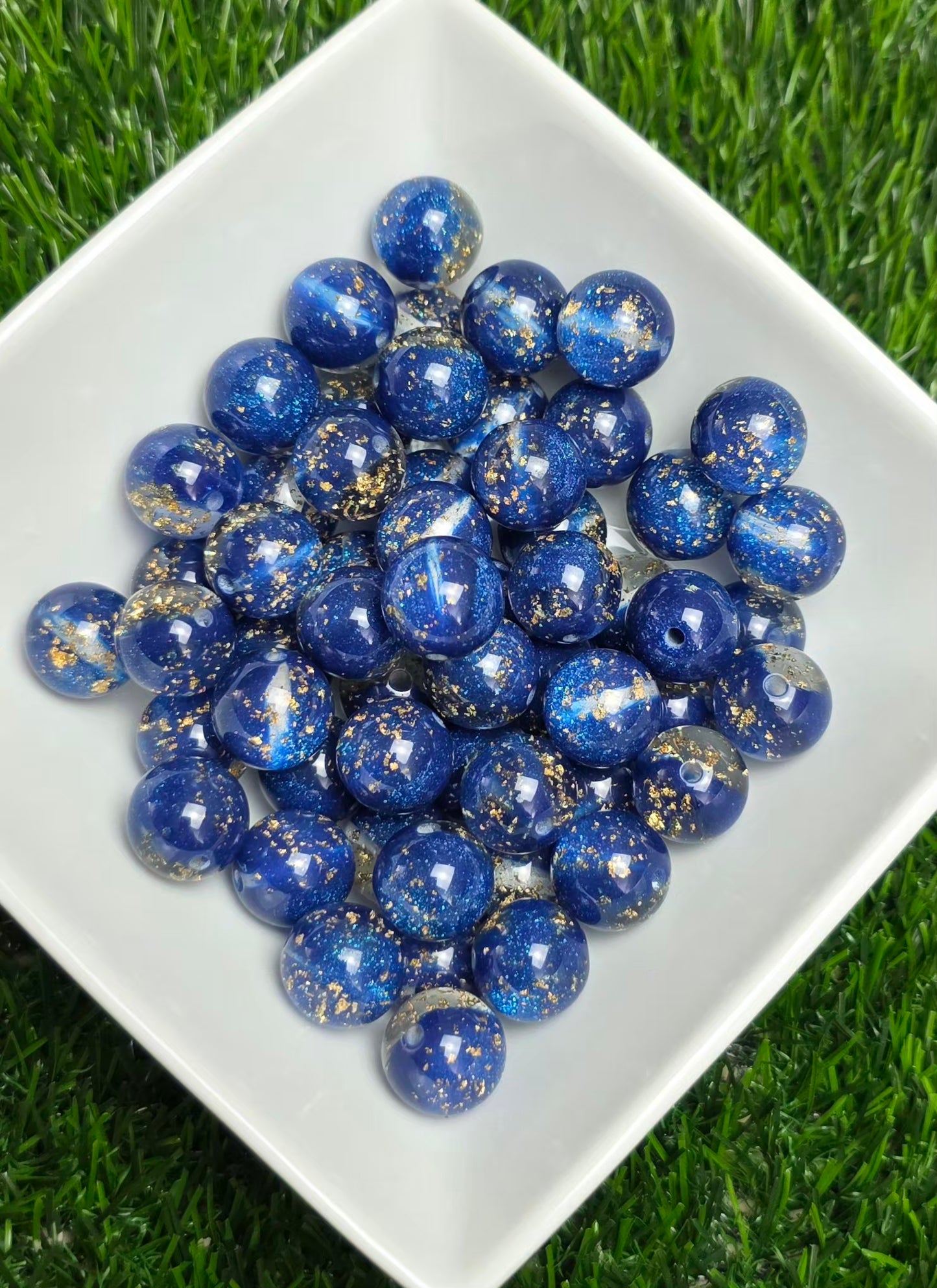 Royal Blue Gold Foil Acrylic Beads – 16mm – 10 Pack