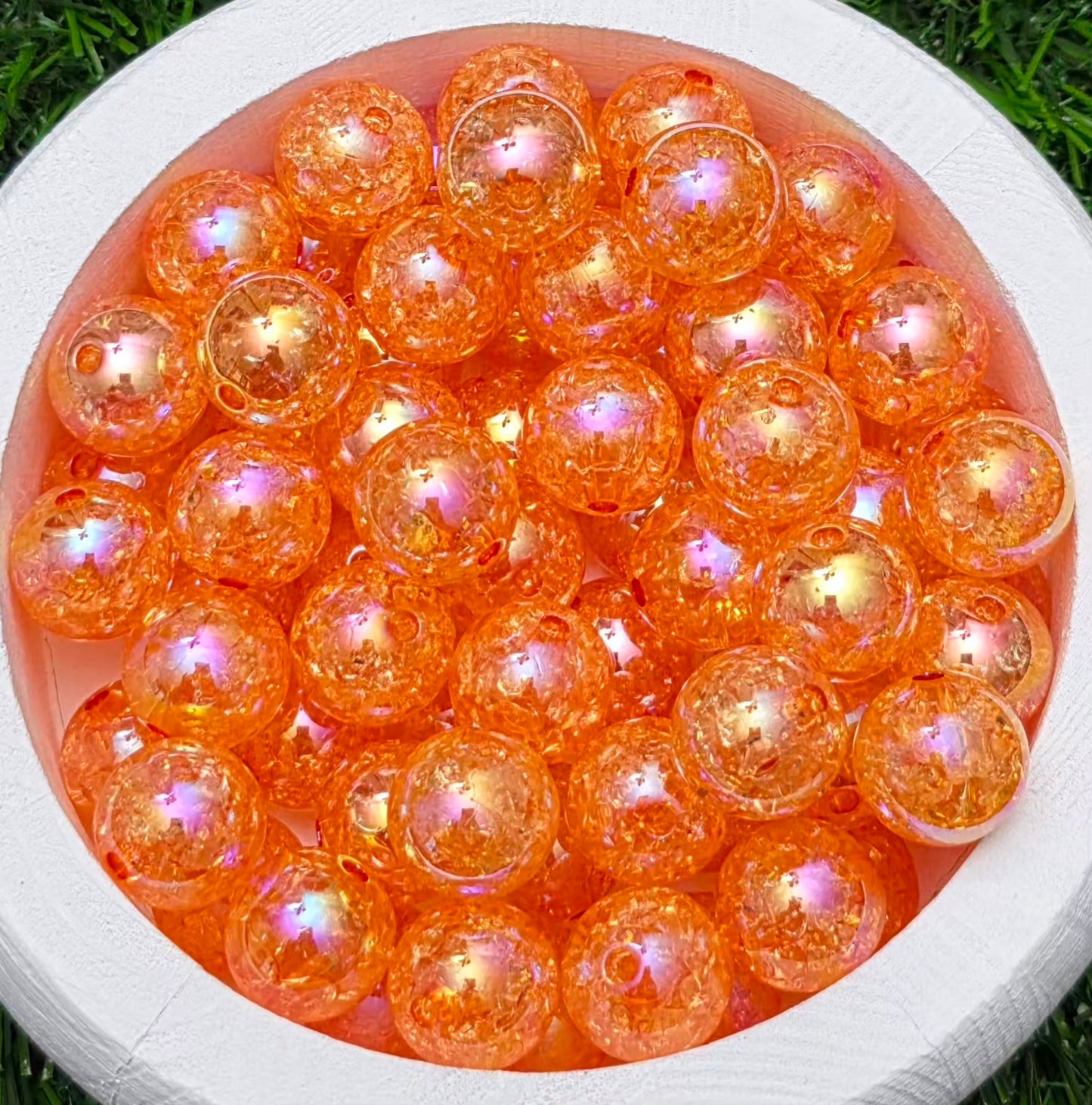 16MM Orange Iridescent Crackle Acrylic Beads – 6 Piece Pack