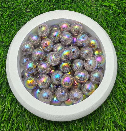 16MM Smoky Black Iridescent Crackle Acrylic Beads – 5 Piece Pack