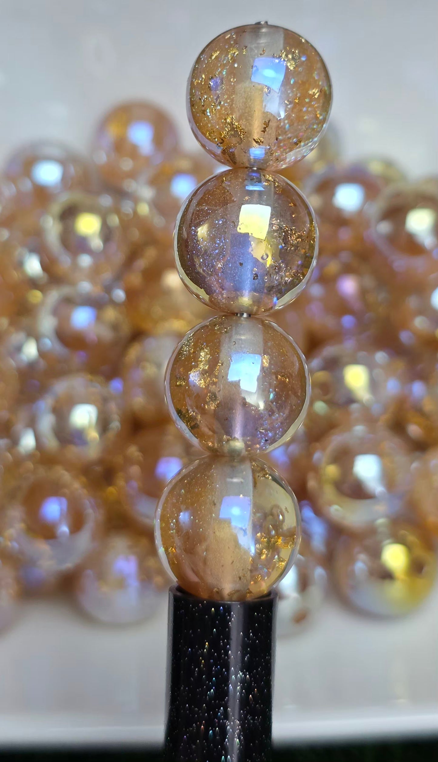 Champagne Gold Foil Iridescent Acrylic Beads – 16mm – 10 Pack