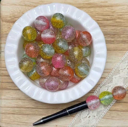 20mm Multicolor Glitter Acrylic Beads – 4 Piece Pack