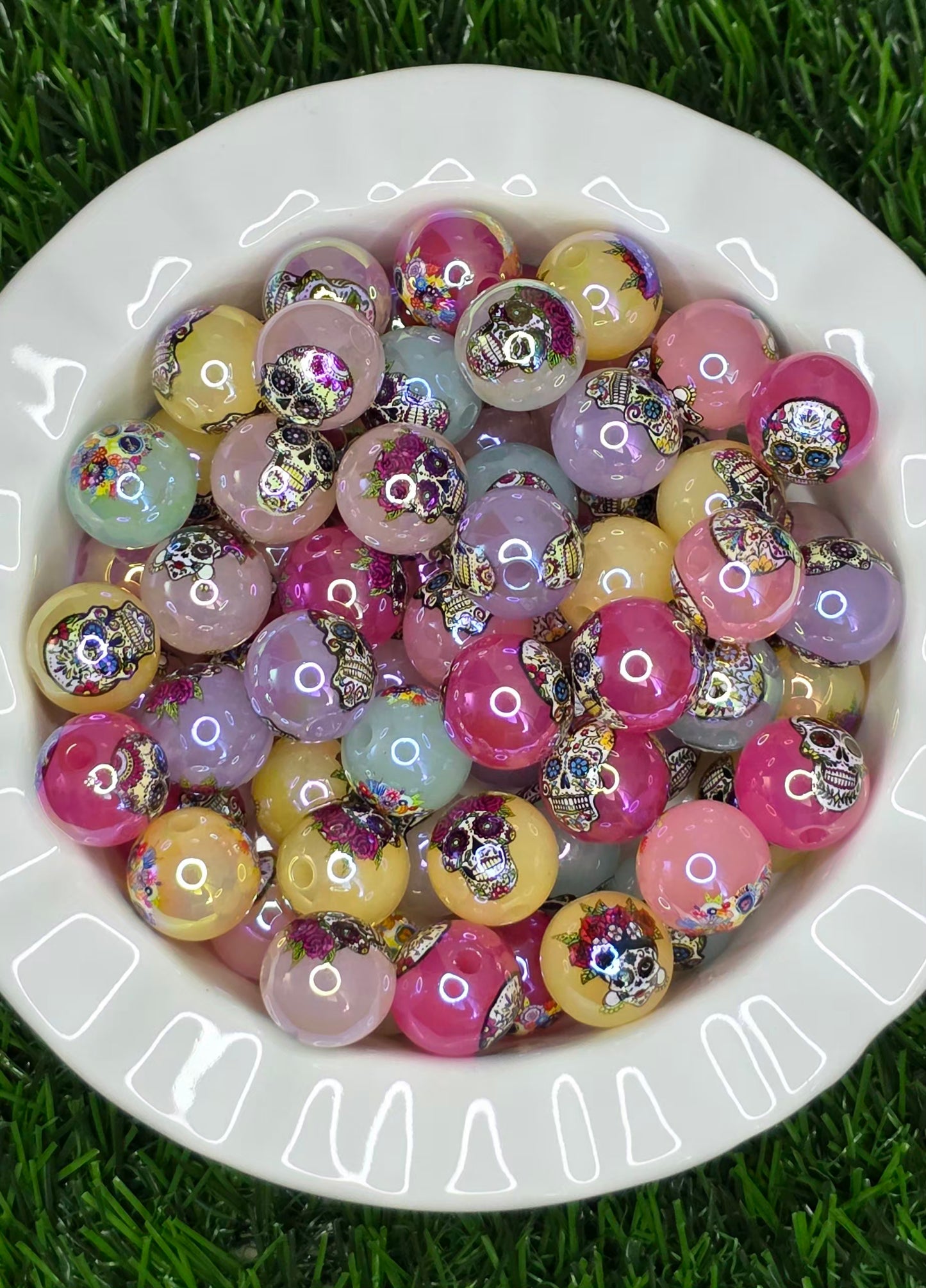 Pastel Sugar Skull Acrylic Beads – 5 Pack
