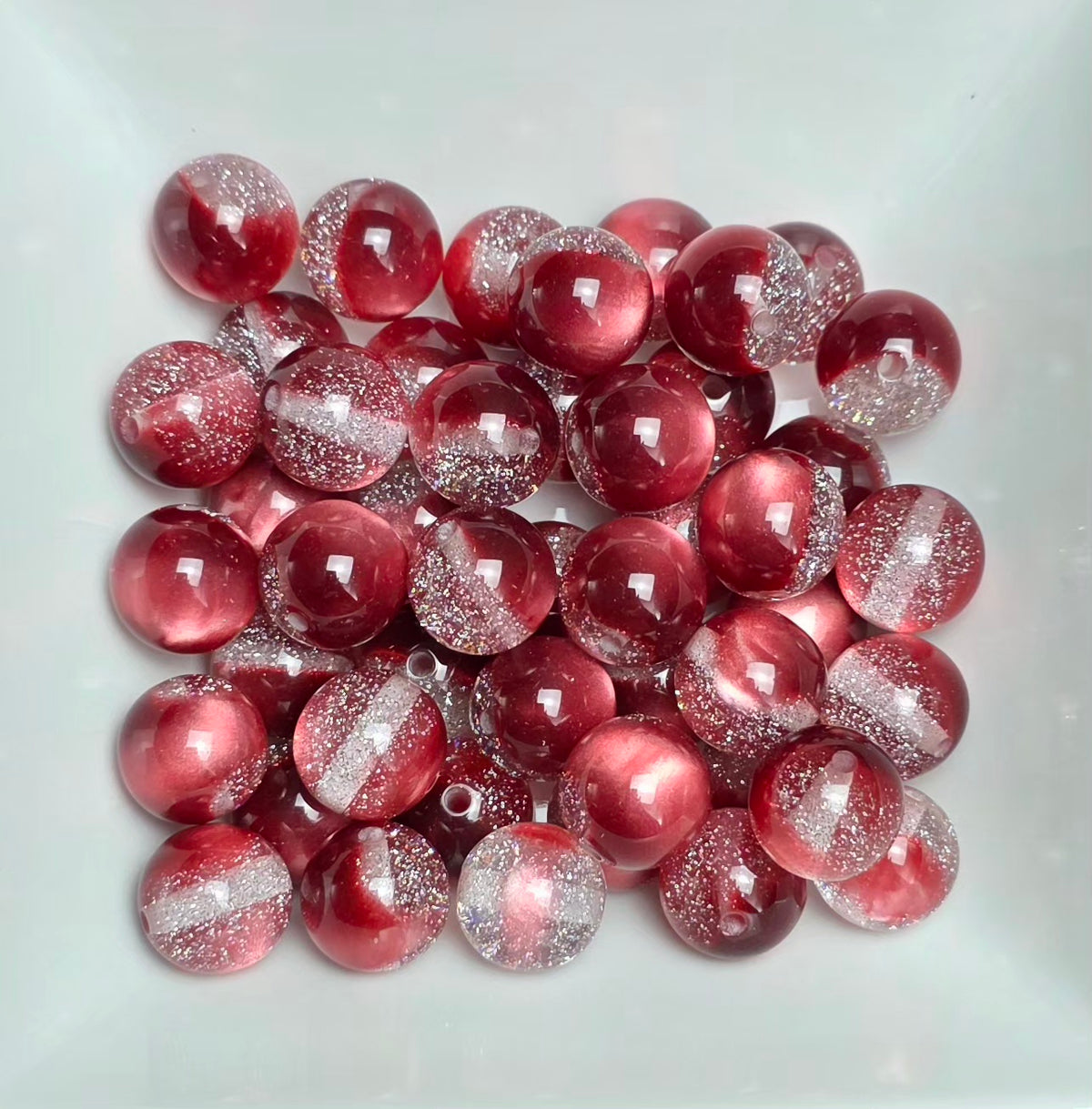Wine & Silver Glitter Cat Eye Acrylic Beads – 16mm – 5 Pack