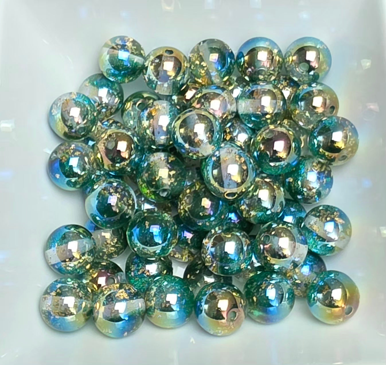Teal Gold Foil Iridescent Acrylic Beads – 16mm – 10 Pack