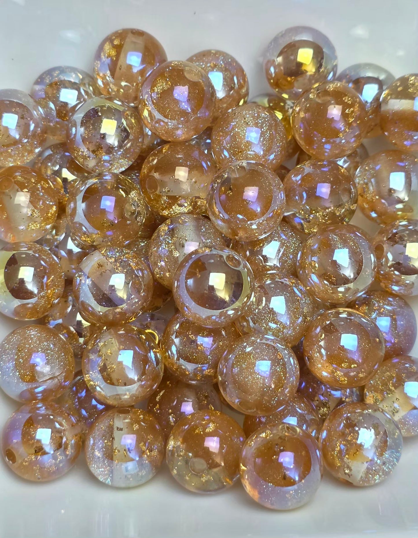 Champagne Gold Foil Iridescent Acrylic Beads – 16mm – 10 Pack