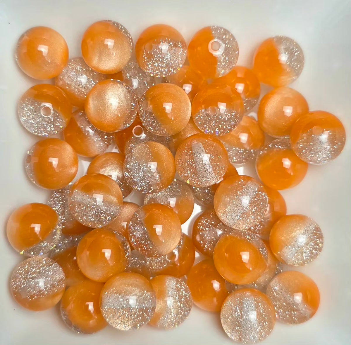 Orange & Silver Glitter Cat Eye Acrylic Beads – 16mm – 5 Pack
