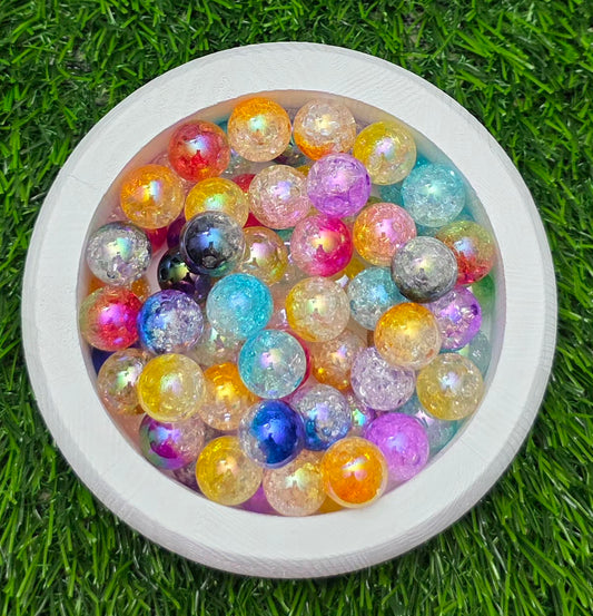 16MM Multicolor Iridescent Crackle Acrylic Beads – 5 Piece Pack